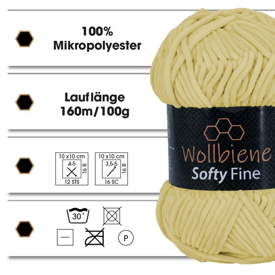 Wollbiene Softy Fine Chenillegarn, Kuschelweich 100g,Wolle Plüschtier - Bild 2 von 3