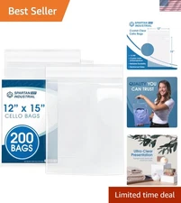 200 Count 12"x15" Crystal Clear Resealable Poly Bags - Safe & Durable Packaging