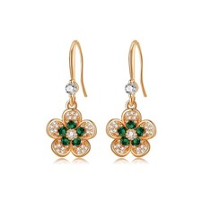 Austrian Crystal Flower Dangle Drop Earrings for Women 14K Gold Plated Hypoaller