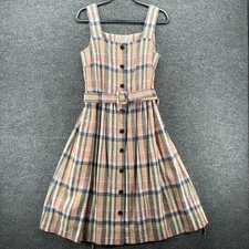 Gal Meets Glam Dress 6 Pink Plaid Button Up Cottagecore Peasant Prairie Farm