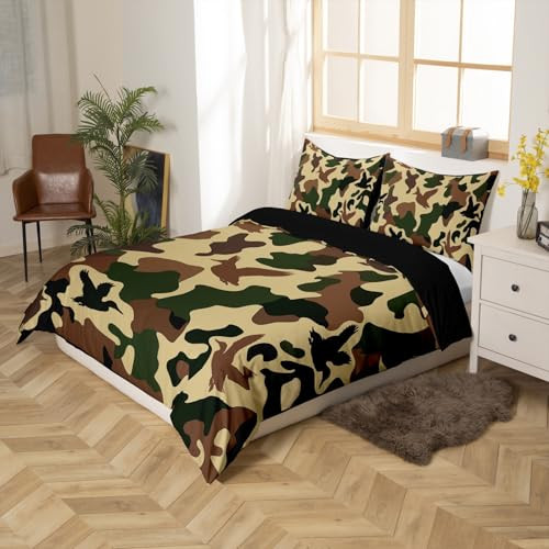 Farmhouse Quilt Cover Twin Size Camo Bedding Set for Kids Army Camouflage - Picture 4 of 7