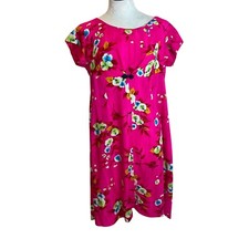 Vintage Dress Womens Size Large Midi Pink Floral A Line Pleated Casual Retro