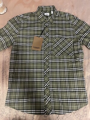 Burberry Mens Chalk Green IP Check Shirt Sz XL NWT $780