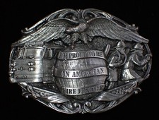 I'M PROUD TO BE AN AMERICAN FIRE FIGHTER BELT BUCKLE VTG. 1986 GREAT DETAIL