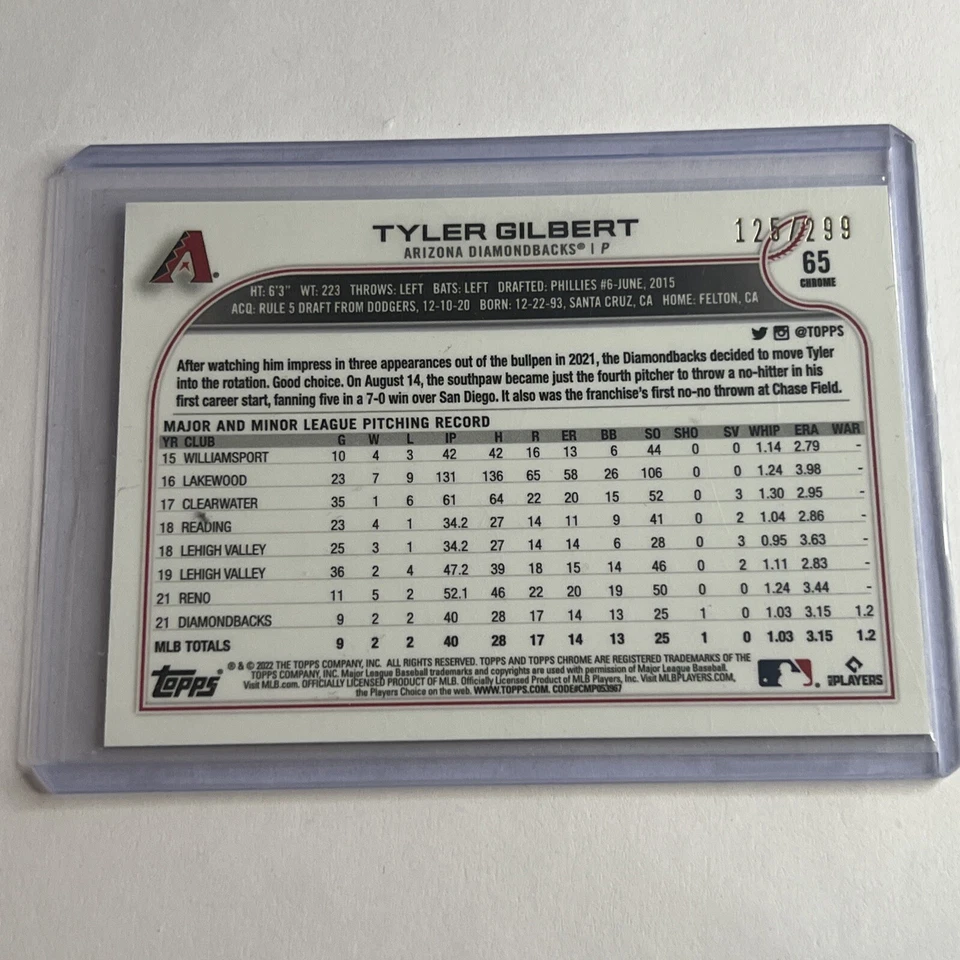 2022 Topps Chrome Tyler Gilbert RC Purple Speckle Refractor #’d 125/299 MINT! - Image 2 of 3