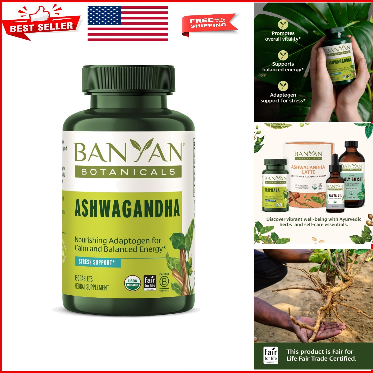 Sustainably Sourced Ashwagandha - 180 Vegan Tablets for Energy & Stress Relief