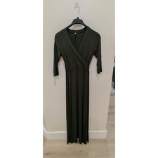 Popana Maxi Dress Medium Mossy Green Faux Wrap Empire Waist Made in USA