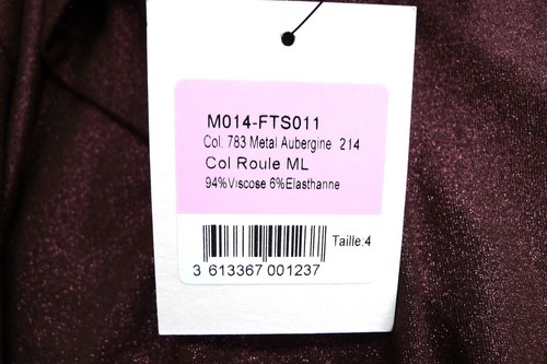 MAJESTIC FILATURES Top Cuello Alto Metálico Tacto Suave Berenjena 4 L Nuevo con Etiquetas $200 - Imagen 8 de 13