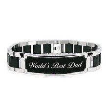 Stainless Steel Father's Day DAD 1 DAD Worlds Best Dad Engraved Black Bracelet
