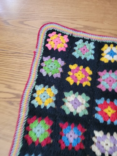 Vintage Afghan Crochet Granny Square Baby or Lap Blanket 24"×17" - Picture 10 of 11