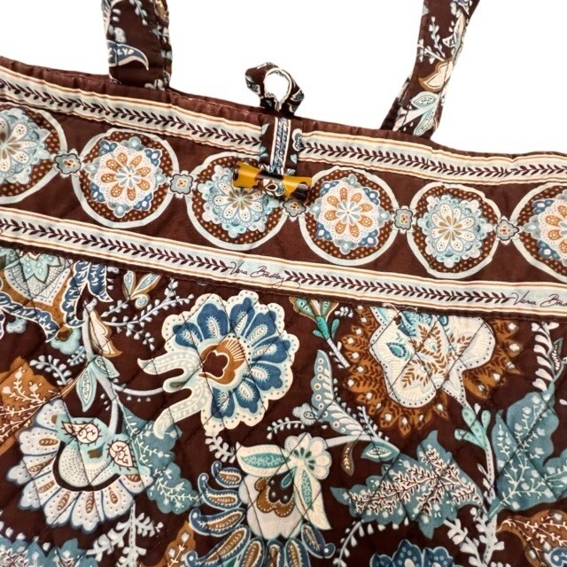 Vera Bradley Large Tote Bag Java Blue Floral Quil… - image 4