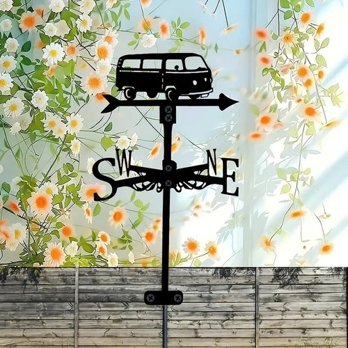 Rustic Metal Volkswagen Bus Wind Vane - Decorative Outdoor Weathervane - Picture 6 of 7