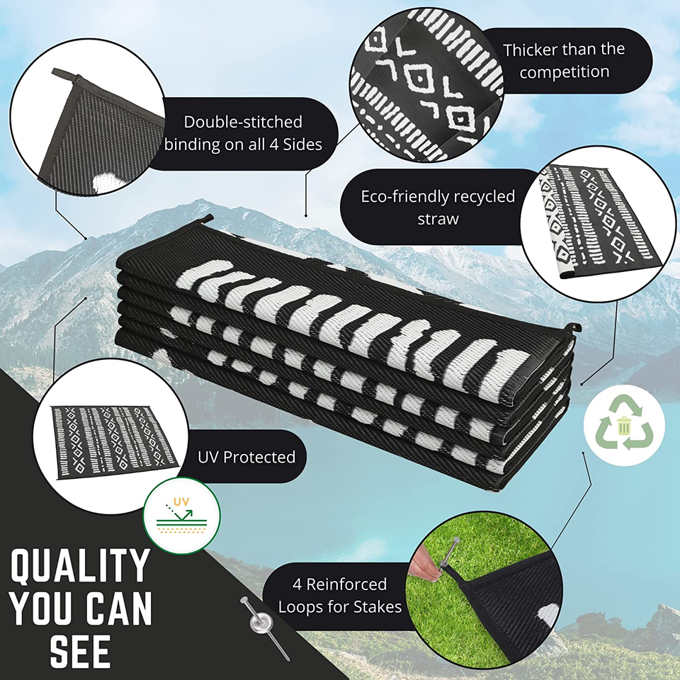 Recycled Waterproof RV Mat 8X16 Outdoor Rug for Camping Outdoor