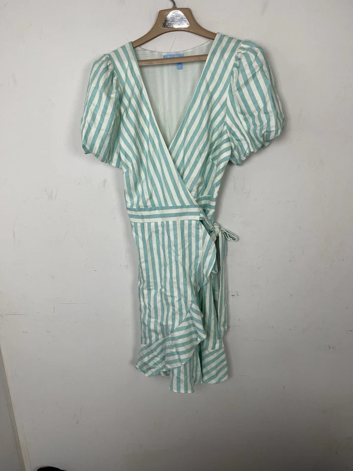 Draper James Womens Dress Small Travel Puff Sleeve Resort Wrap Beachy Linen Mini - Image 2 of 4