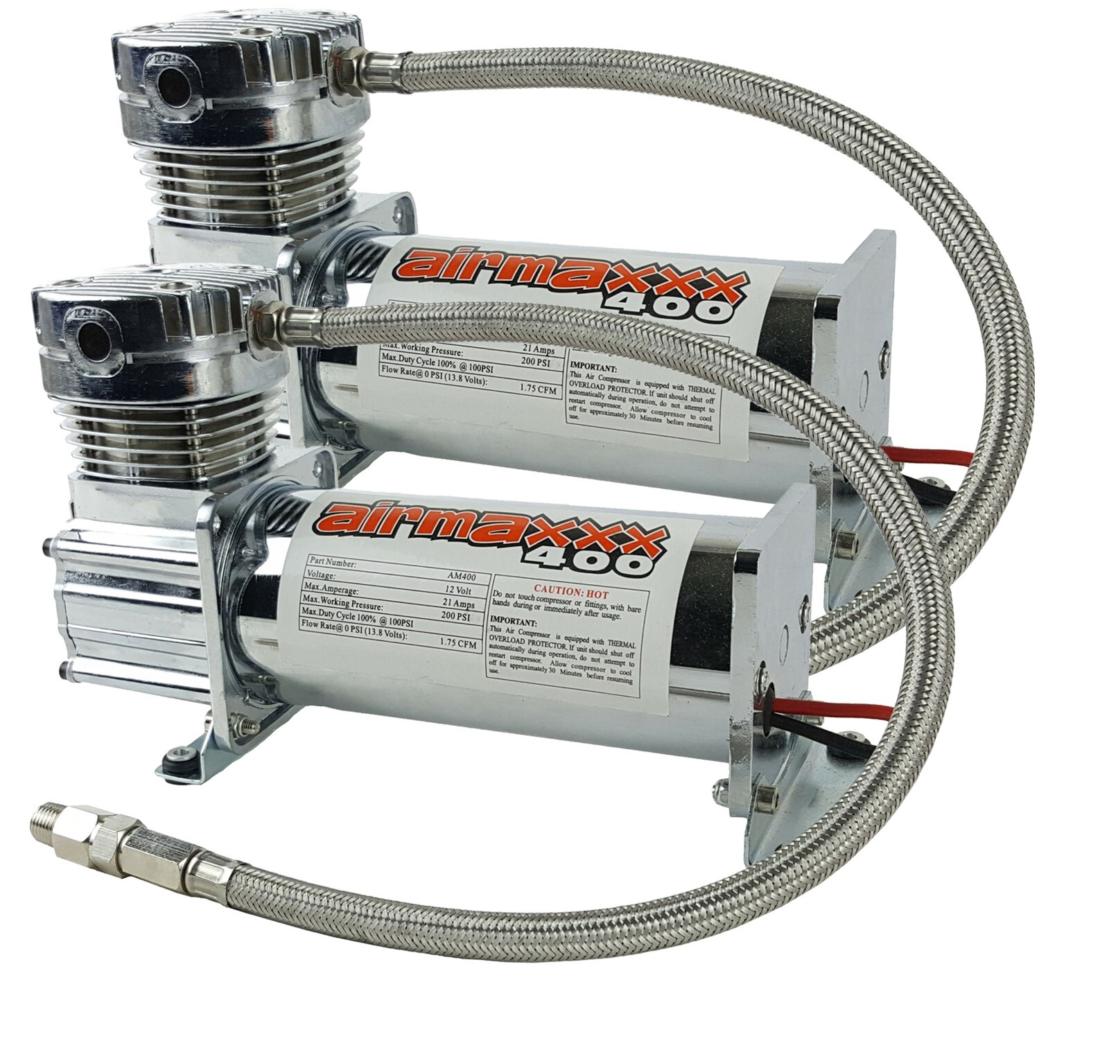 airmaxxx Dual 400 Chrome Compressors w/5 Gallon Steel Tank 200 PSI Kit