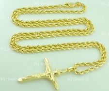 14k solid yellow gold hollow rope chain necklace cross pendant 6741 6.40gr 24in