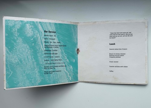 1970 B. O. A. C. menu card. Flight from Preswick to Torento - Picture 2 of 2