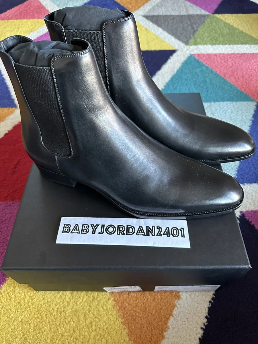 SAINT LAURENT Black Leather WYATT 30 CHELSEA BOOTS Men's Shoes EUR-45.5 US-12.5