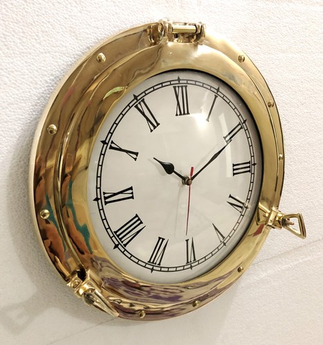 Antiguo reloj analógico de latón marino barco ojo de buey náutico reloj de pared decoración del hogar - Imagen 4 de 7