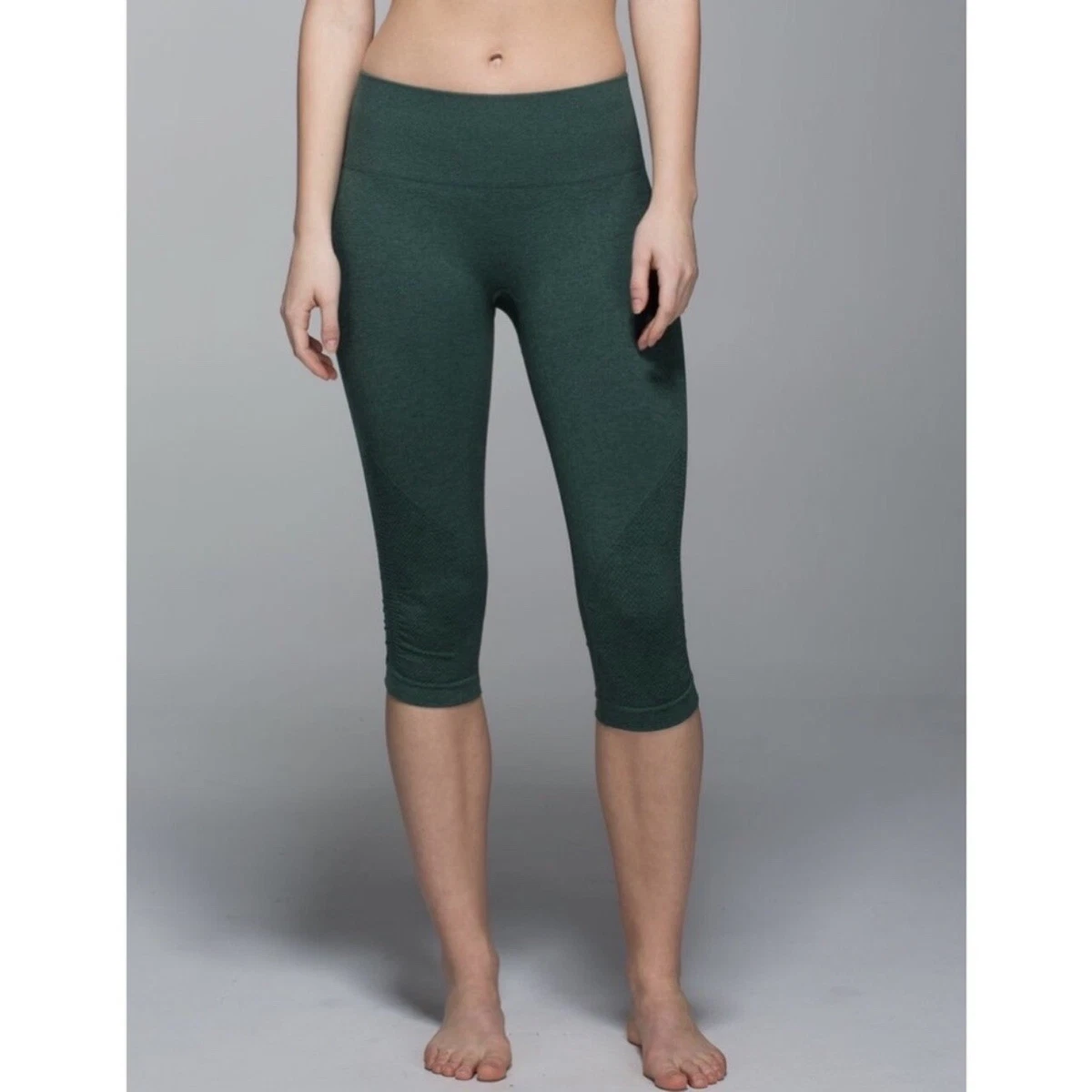 Lululemon Forest Green Ruched Mid Rise Knee Length Cropped Athletic Leggings  4