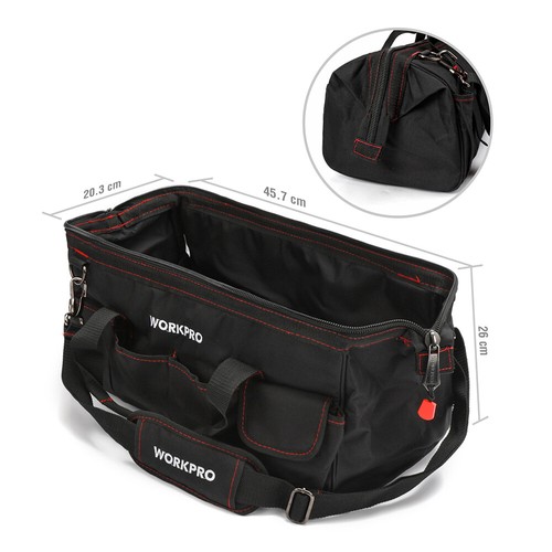 WORKPRO 18'' Tool Bag Zipper Wide Mouth Open Top Tool Organizer Case Black/Blue - Picture 4 of 23
