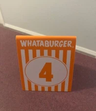 WHATABURGER TABLE TENT No. 4 Place CARD TEXAS HAMBURGER RESTAURANT #4 Glossy