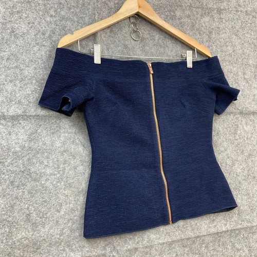 Ginger & Smart Top Womens 8 Blue Off Shoulder Crop Zip Party Event 39907 - Picture 2 of 9