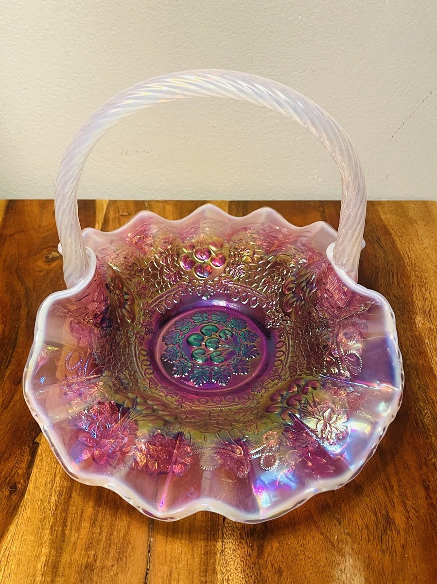 FENTON Iridescent Plum Opalescent Cherry Carnival 8.5” Glass