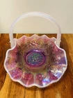 FENTON Iridescent Plum Opalescent Cherry Carnival 8.5” Glass Basket !!