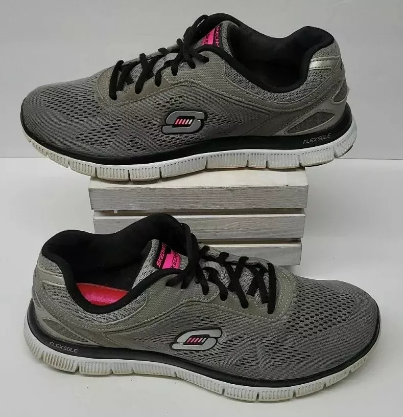 Skechers Skech Knit Sole Gray/Black Athletic Running Shoes. Womens Size 10 | eBay