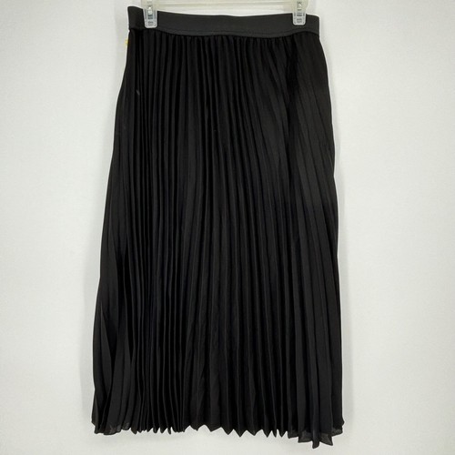 CeCe Womens Medium Pleated Pull On Midi Skirt Black Elastic Waist Semi Sheer - Picture 7 of 9