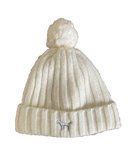 VICTORIA"S SECRET PINK KNIT OS BEANIE IVORY SHERPA LINED COZY LOGO HAT POM POM