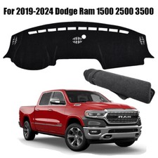 Black Dashboard Mat Dash Sun Cover Pad For 2019-2024 Dodge Ram 1500 2500 3500