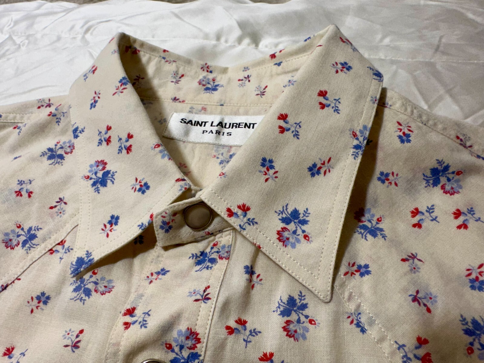 SAINT LAURENT CAMICIA WESTERN FLOREALE PSYCH ROCK BEIGE HEDI SLIMANE