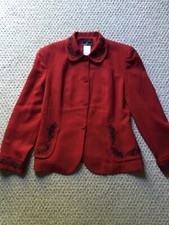 Vintage Carole Little Red Blazer Button Down Embroidered Accents Size 10