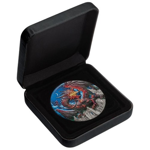 $5 dólar dragón - dragón Tuvalu 5 oz plata acabado antiguo 2023 - Imagen 5 de 5