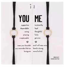 You & Me Friendship Adjustable Rope Gold Colour Bracelet Set Best Friend - Black