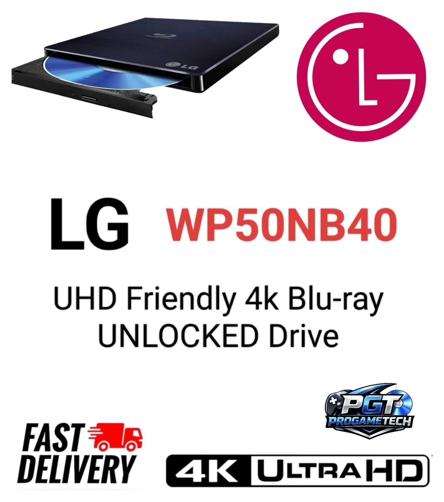 LG WP50NB40 Slim External Blu-ray Disc Drive Flashed UNLOCKED 4k UHD Friendly