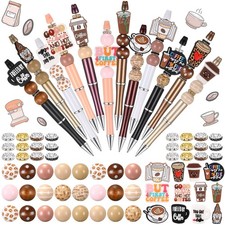 Beadable Pens Set Wood Crystal Round Spacer Ballpoint Black Ink 12 Set