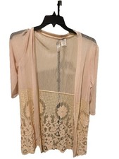 Forgotten Grace Beige Floral Lace Sheer Open Faced Kimono Jacket Women M