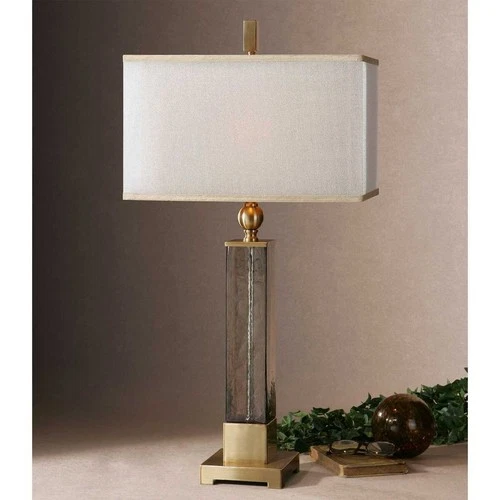 UTTERMOST 26583-1 CAECILIA AMBER GLASS BRUSHED BRASS CHAMPAGNE SHADE TABLE LAMP - Picture 1 of 3