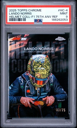 Lando Norris 2025 Topps Chrome F1 Black 75th Anniversary Helmet /75 PSA 9 #HC-4