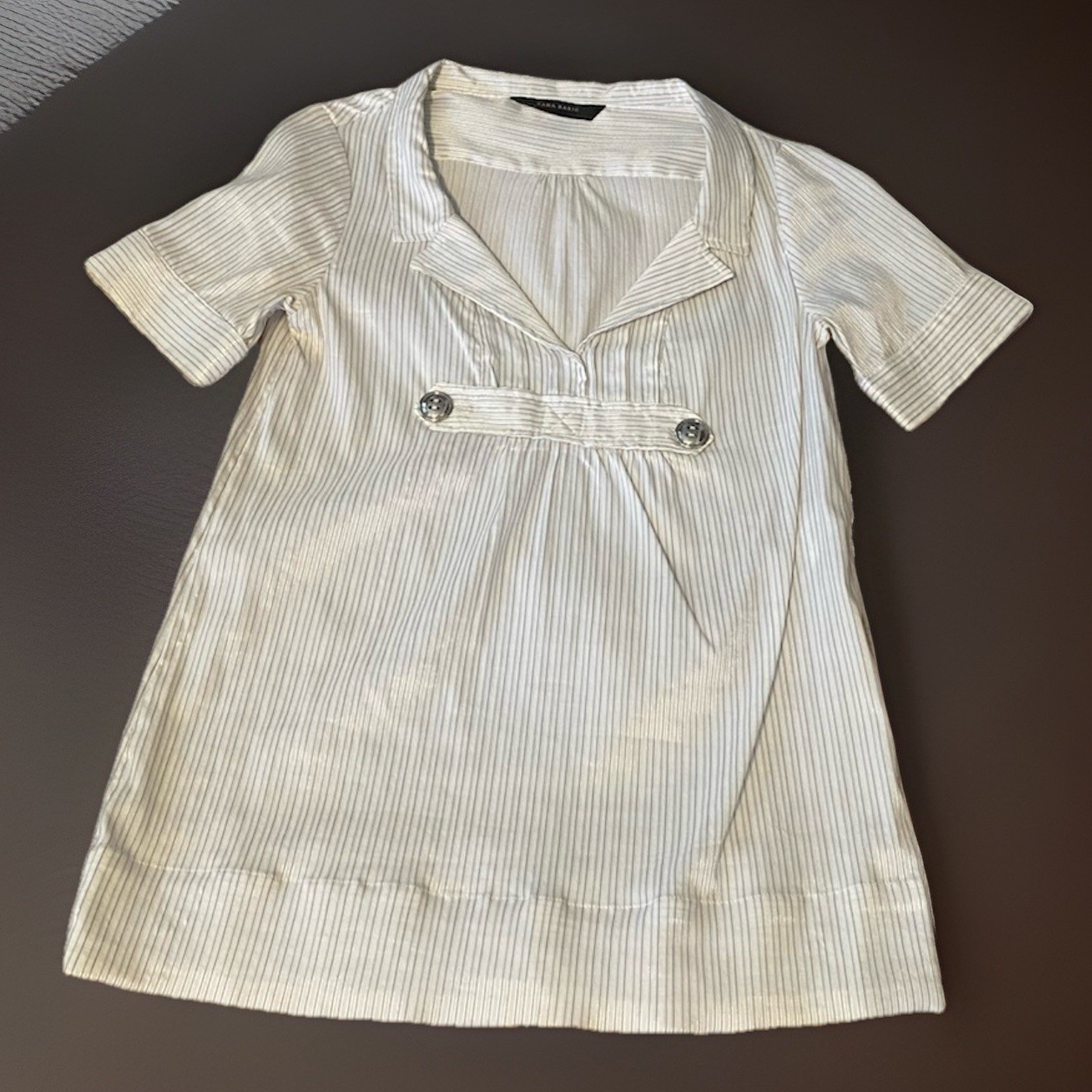 ZARA BASIC Metallic Pinstripe V-Neck White Tunic … - image 3