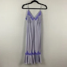 Victoria’s Secret Silk Midi Slip Dress Large Pastel Purple Lace Vintage Art Deco