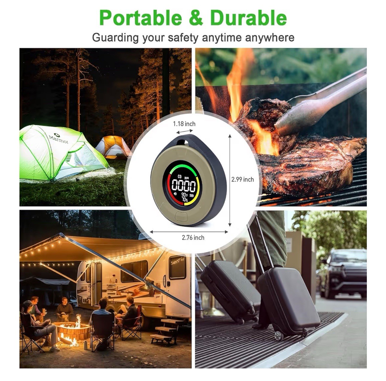 3-In-1 Portable Carbon Monoxide Detector, Professional Rechargeable Real-Time