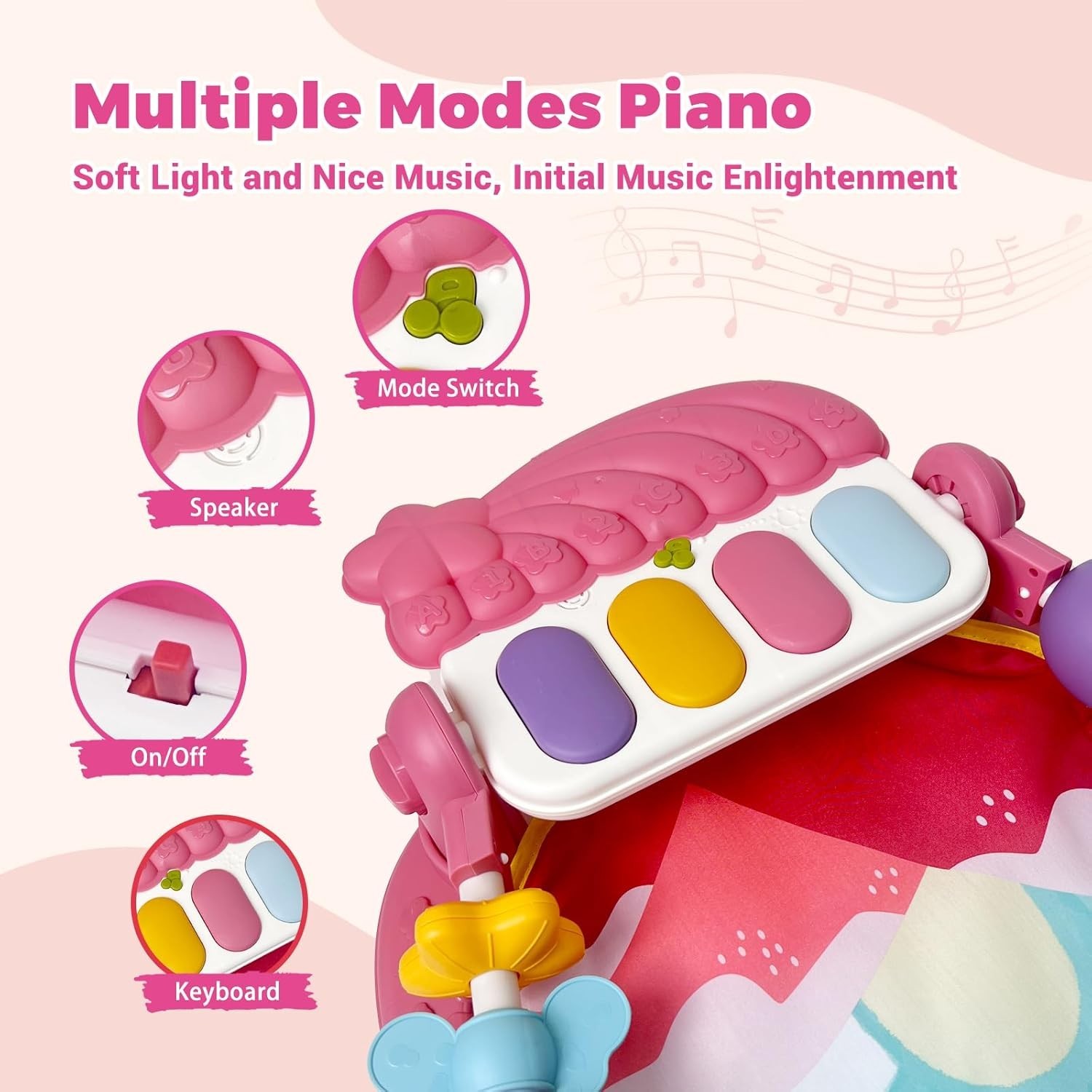 Baby Playmat Kick & Play Piano Gym with Musical and Sensory Toys for Newborn to