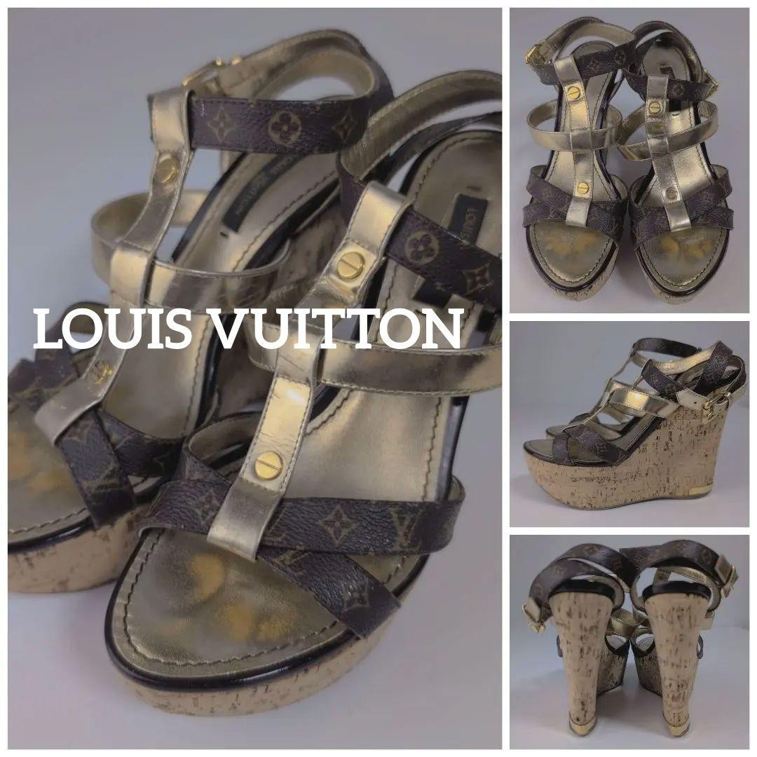 Louis Vuitton ブラウン ゴールド サンダル LOUIS VUITTON - 【中古】 ルイ・ヴィトン サンダル 6 1/2