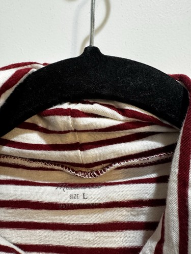 Madewell White/burgundy Stripe Tee Large Turtleneck Armpit To Armpit 20” - Picture 2 of 6