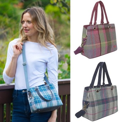 Earth Squared Camille Tweed Handtasche Tragegriff oben & abnehmbarer Riemen kompakt