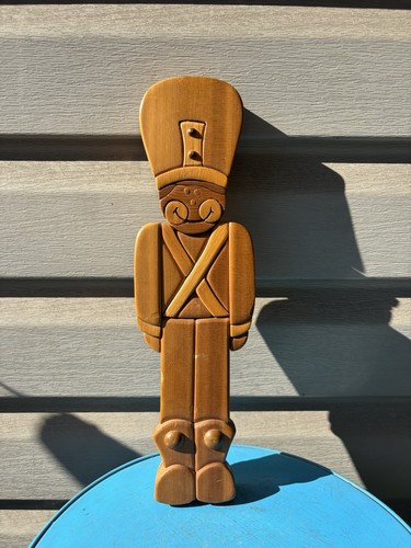 Vintage Toy Soldier Christmas Hand Carved Folk Wooden Wall Sculpture 13"